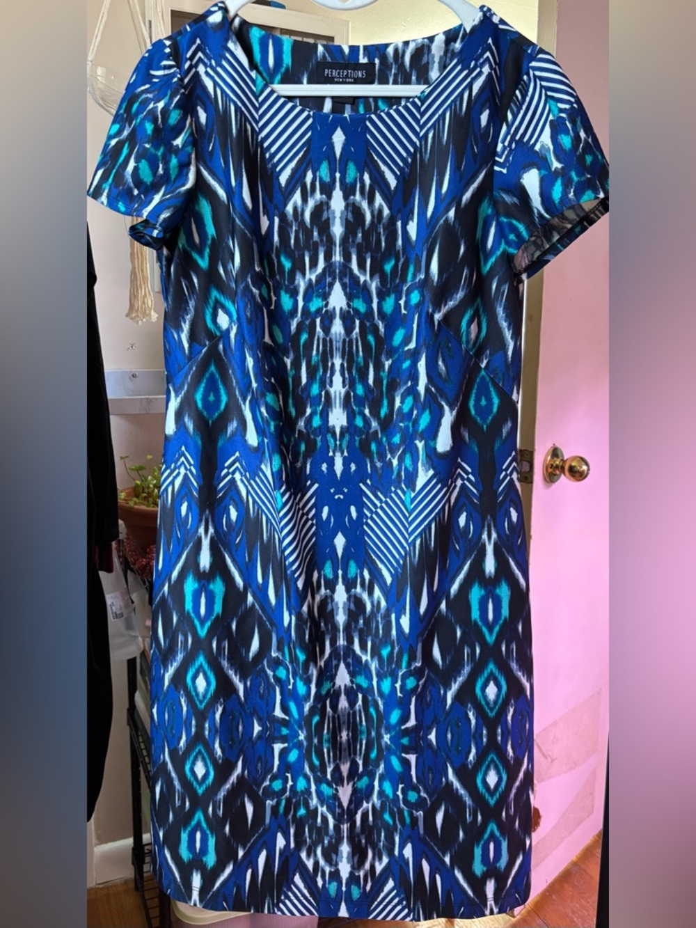 Perceptions Blue & Teal Abstract Print Dress
